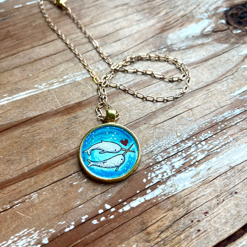 Narwhal Love - Original Hand Painted Necklace, Cute & Funny Narwhal Illustration