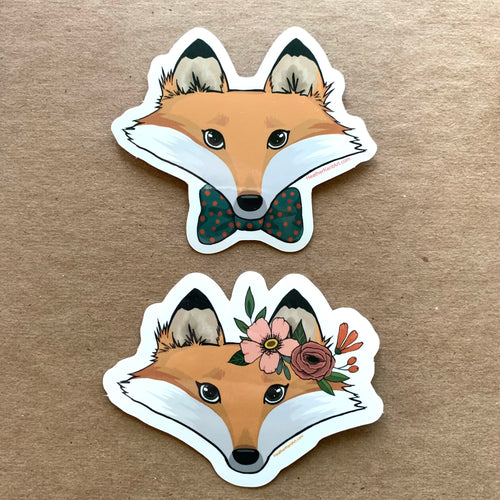 Mr and Mrs Fox Vinyl Stickers, set of 2, 3 inch, FREE SHIPPING
