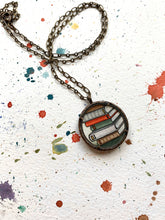 Load image into Gallery viewer, Stack of Old Books, Watercolor Hand Painted Necklace, Original Art Pendant, Gifts for Teachers or Students or Book Lovers