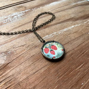 Strawberry Necklace, Original Watercolor Hand Painted Necklace