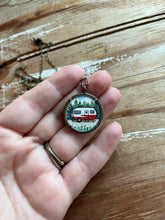 Load image into Gallery viewer, Camper Necklace, Vintage Red Trailer Art Illustration, Original Hand Painted Necklace