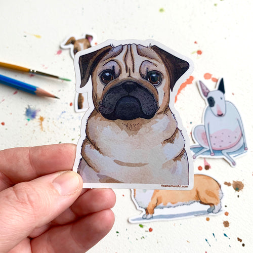 Pug Dog Vinyl Stickers, 3 inch, Doggos Sticker, FREE SHIPPING