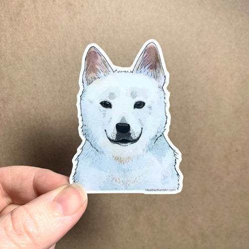 Jindo Dog Vinyl Stickers, 3 inch, Doggos Sticker, White Korean Jindo Dog Art