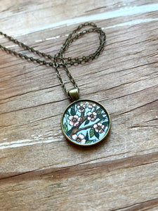 Hand Painted Necklace, Tree Blossoms - Watercolor Hand Painted Pendant - Gifts for Her, Gifts for Mom
