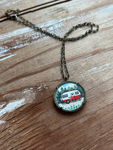 Load image into Gallery viewer, Camper Necklace, Vintage Red Trailer Art Illustration, Original Hand Painted Necklace