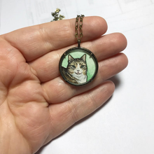 Load image into Gallery viewer, A Custom Cat Portrait Hand Painted Necklace, Original Watercolor Pet Portrait Painting by Heather Kent
