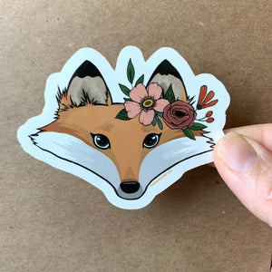 Mrs Fox with a Floral Crown Vinyl Sticker, 3 inch, FREE SHIPPING