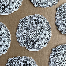 Load image into Gallery viewer, Black &amp; White Vintage Florals Vinyl Sticker, 3 inch, FREE SHIPPING