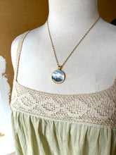 Load image into Gallery viewer, Golden Mountain Landscape, Watercolor Landscape Hand Painted Necklace, Original Art Pendant with Gold